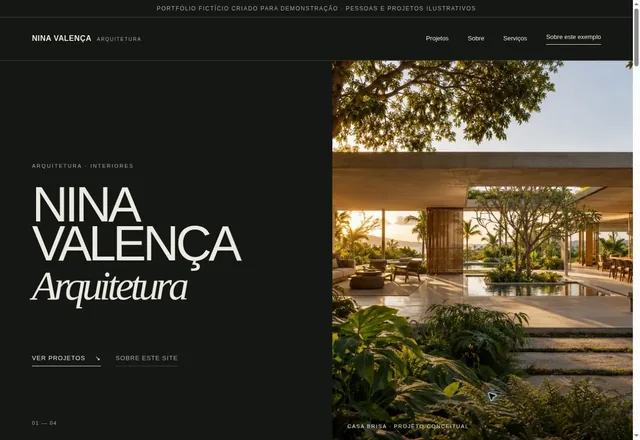 Captura real da página inicial de Nina Valença Arquitetura em mockup de notebook